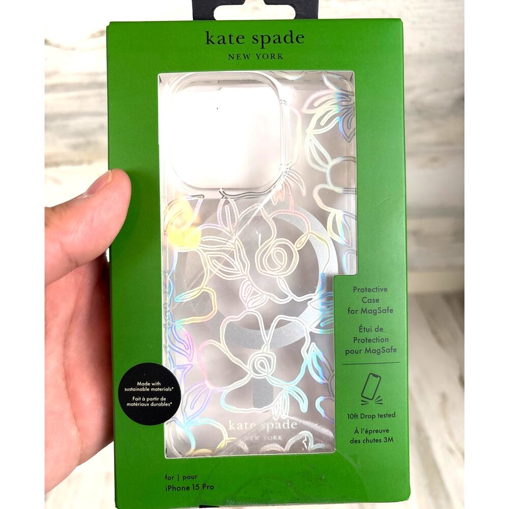 Kate Spade Iridescent Floral Clear MagSafe iPhone 15 Pro Case NEW